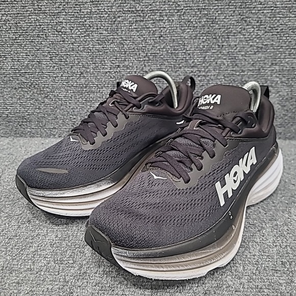 HOKA Bondi 8 Black 1127952 BWHT Women's Running Shoe Size 9 - Picture 1 of 16